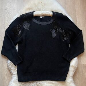 Vintage Black Women's Sequin Bow Detail Sweater